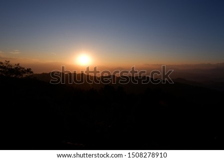 Sunrise with view of mountains and nature in Nagarkot, Nepal