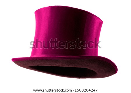 Stylish attire, vintage men fashion and magic show conceptual idea with 3/4 angle on victorian pink top hat with clipping path cutout in ghost mannequin technique isolated on white background Royalty-Free Stock Photo #1508284247