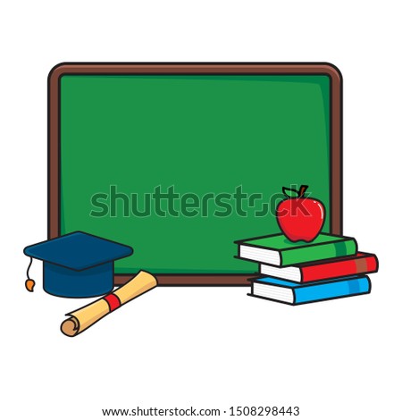 Chalkboard with some books vector illustration isolated on white background. Chalkboard clip art