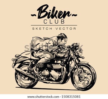 Biker on a motorcycle. Hand drawn sketch vector illustration
