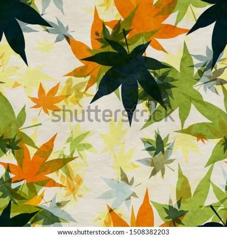 Autumn leaves, seamless background pattern on old paper.
