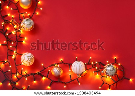 Beautiful Christmas lights on color background