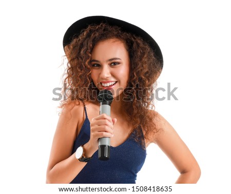 Female singer on white background