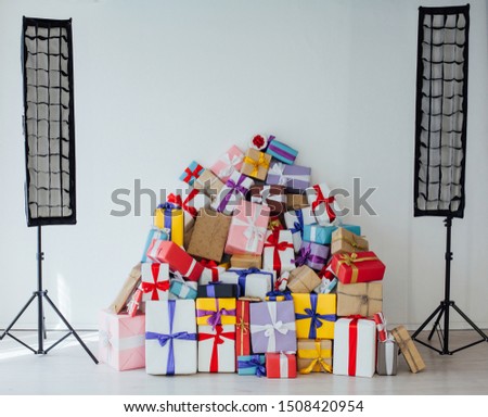 a lot of colorful gifts in the photo studio