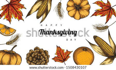 Thanksgiving day backgrounds and greeting card with flower and leaf drawing illustration.