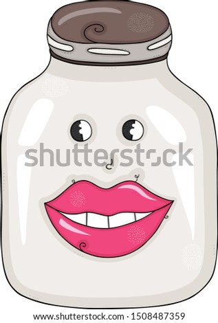 Glass transparent jar with funny face
