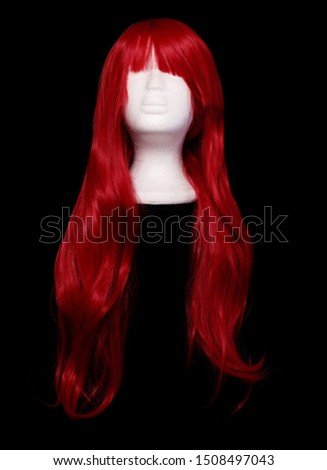 Red Orange Anime Style Wig on Black Background