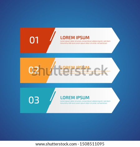 Modern minimalistic business infographics. Big paper arrow of 3 steps, parts with colored horizontal strips.  Vector layout template.