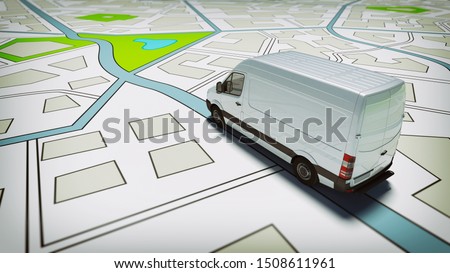 Truck on a road city map. Concept of global shipment and GPS tracking Royalty-Free Stock Photo #1508611961