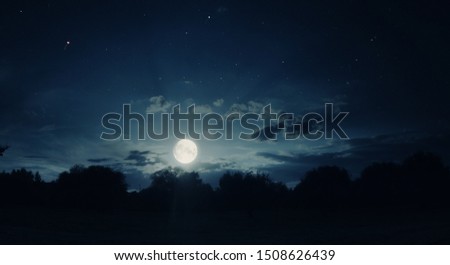 night landscape with big moon