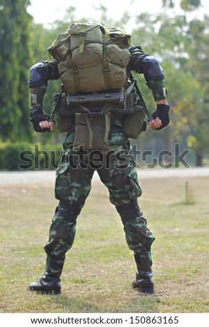 Military with backpack
