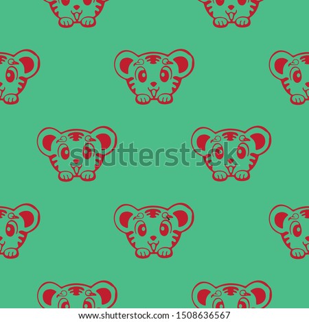 A repeat pattern of tiger's head to be printed on shirts and other fabric products.