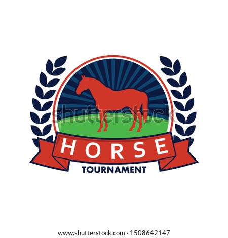 horse sport with sun shine stripes behind inside a circle badge vector logo design template