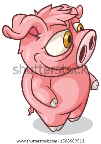 
Funny pink cartoon cheerful pig