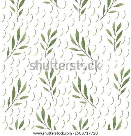Background from a pattern of green leaves and green semicircles on a white background. Background for invitations to holidays, birthdays and weddings.