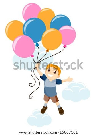 Illustration of a Boy carried by balloons
