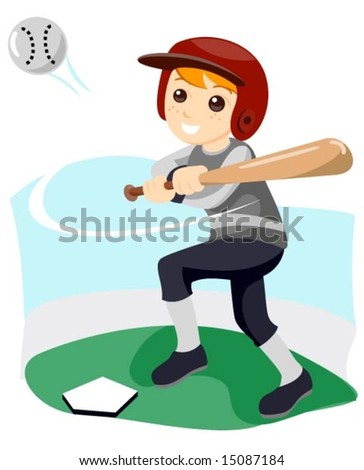 Illustration of a Young Boy playing baseball