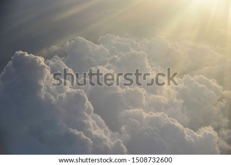 heaven light flare from sky with cloud means Hope and believe concept abstract blurred background from nature scene .the ray light like heaven entrance  fairy fantasy sign to beginning life.