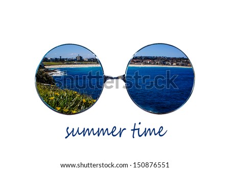 Glasses with sea view and the word "summer time".