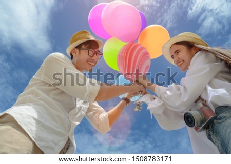 couple lovers are in holiday or vacation, special day, happy occasion on bright day together
