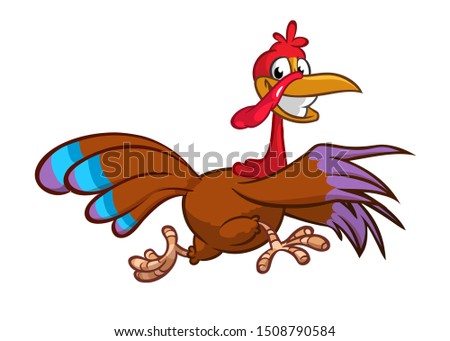 Turkey Escape Cartoon  Character with contour. Thanksgiving Vector Illustration outlines 
