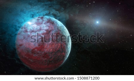 Distant planet in the haze of cosmic clouds. Elements of this image furnished by NASA.