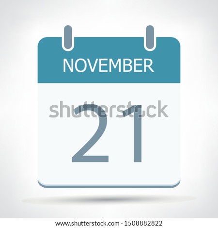 November 21 - Calendar Icon - Calendar flat design template - Business vector illustration.