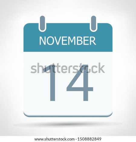 November 14 - Calendar Icon - Calendar flat design template - Business vector illustration.