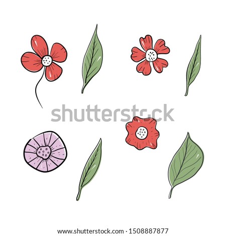 Tropical vector flowers. set floral illustration. exotic Leaf isolated on white background. collection with flowers for invitation to party or holiday