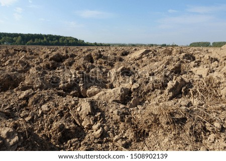 Close up of arable land soil recently ploughed for new season