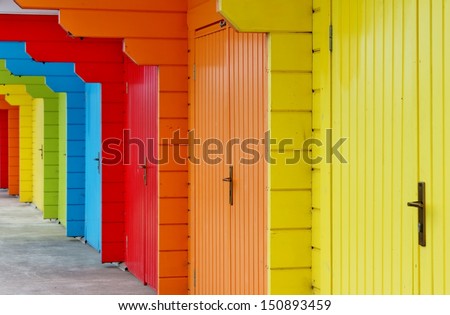 house paint beach hut at the British seaside Scarborough closed holiday seaside uk colourful paint wooden Victorian  stock, photo, photograph, image, picture, 
