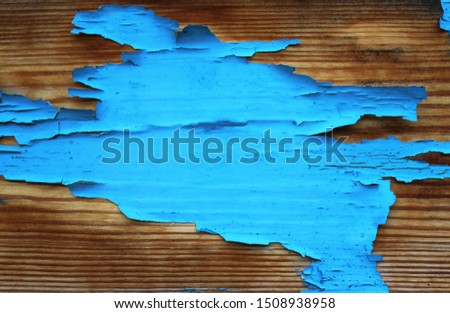 a fragment of an old painted blue on a wooden surface, an old wooden door, there is a place for text