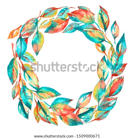 Watercolor colorful leaves wreath, frame