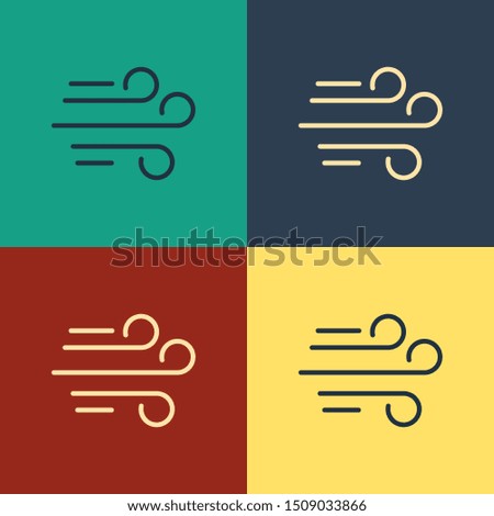 Color Wind icon isolated on color background. Windy weather. Vintage style drawing. Vector Illustration