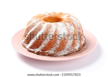 Cake with powdered sugar isolated on white background