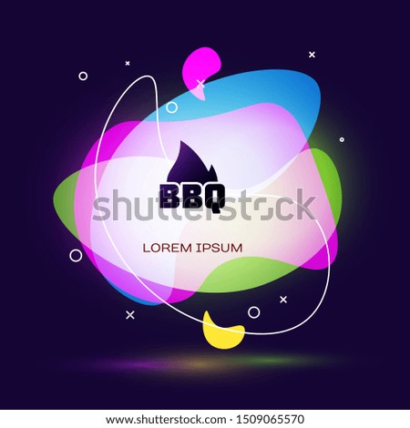 Black Barbecue fire flame icon isolated on dark blue background. Heat symbol. BBQ grill party. Abstract banner with liquid shapes. Vector Illustration