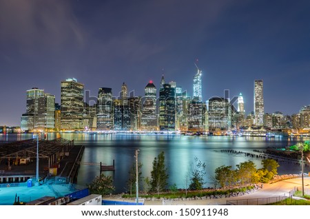 Manhattan Skyline at Night, seen from Brooklyn Height Promenade