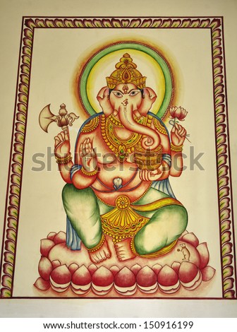 India, Rajasthan, Pushkar, religious hindu Ganesh God painting