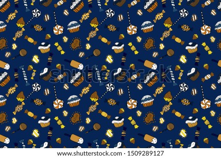Colorful sugar sprinkle, candy or bakery design on a white, blue and black background. Bright seamless raster confetti party pattern.