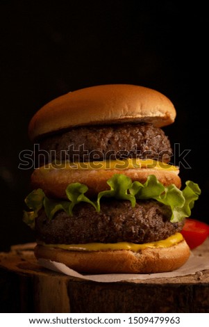 Large burger on dark background