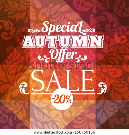 Autumn sale vector retro poster with baroque scroll background 