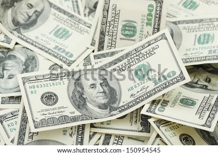 Background with money american hundred dollar bills - horizontal