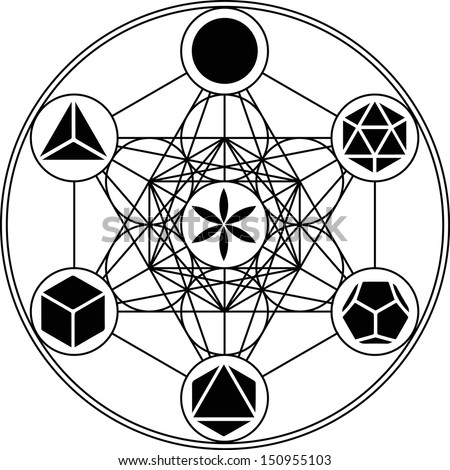 Metatrons Cube, Platonic Solids, Flower of life Royalty-Free Stock Photo #150955103