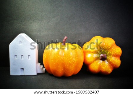 pumpkin and house on a dark background. Halloween Concept, Halloween Background
