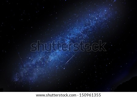 Night sky with milky way and shooting star.