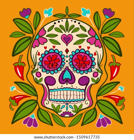 Mexican holiday Day of the dead.
Celebratory skull.
