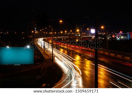 view of the night road, long 
exposure