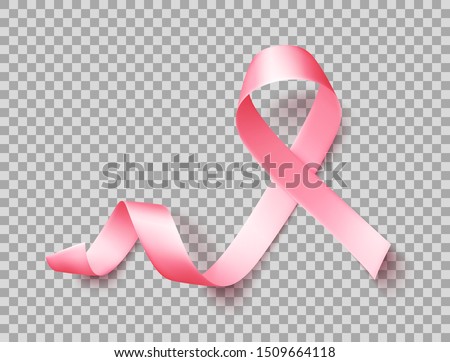 Symbol of world breast cancer awareness month in october . Realistic pink silk ribbon over transparent background.Vector illustration.