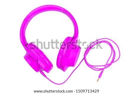 Purple headphone on white background.Headphones isolated on a white background with clipping path
