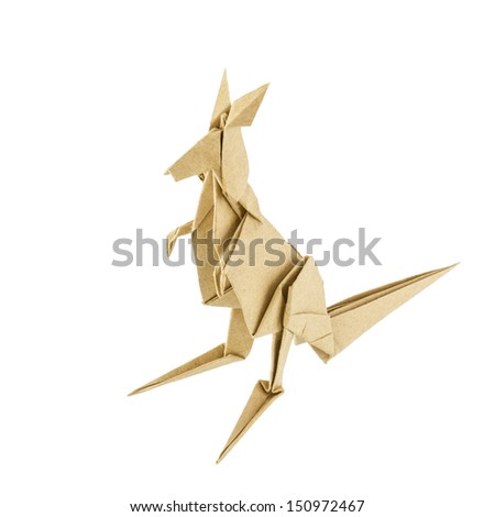 Origami kangaroo recycle paper isolated on white background